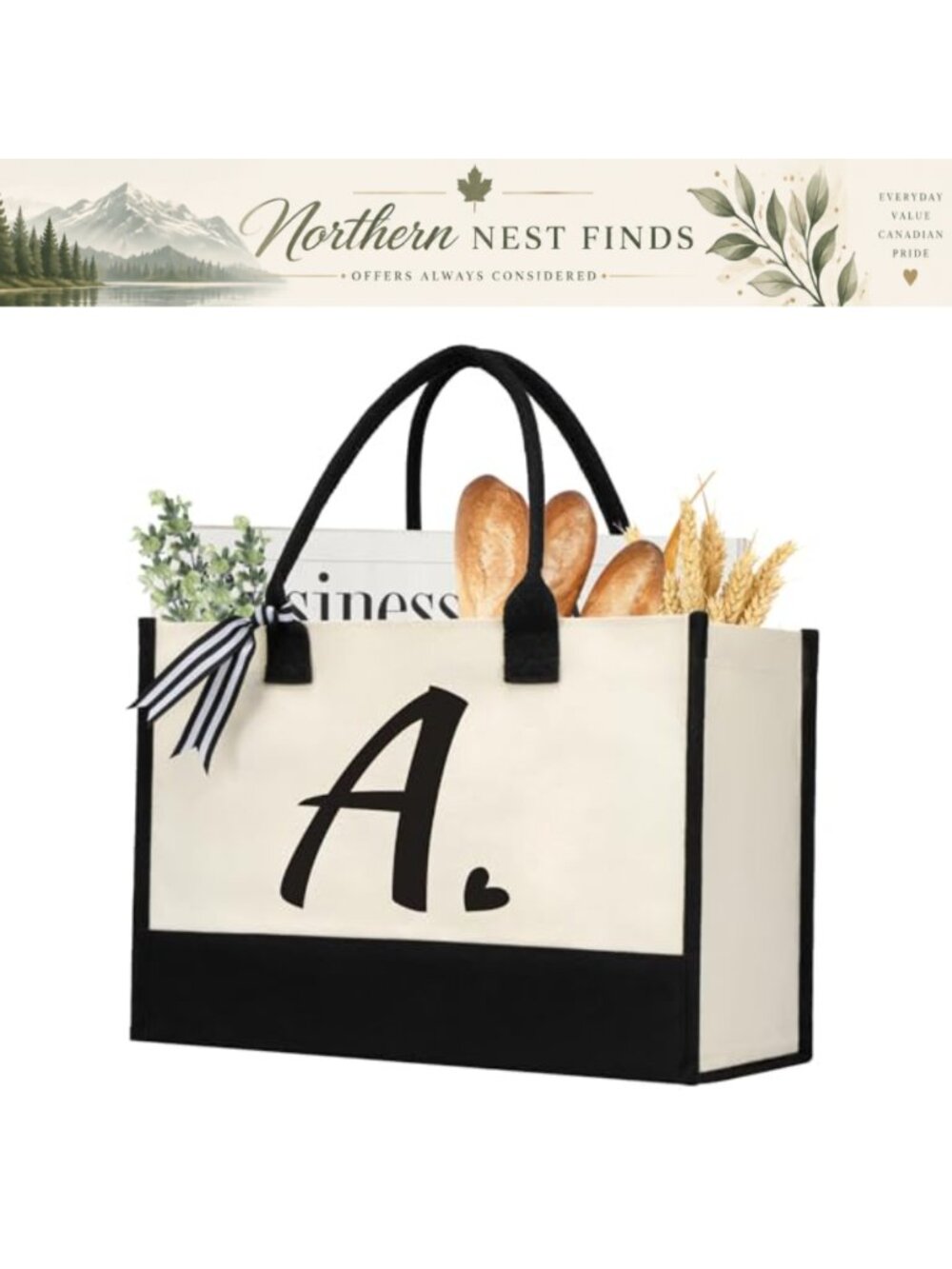 Initial Canvas Tote Bag Personalized Beach Jute Women Gift